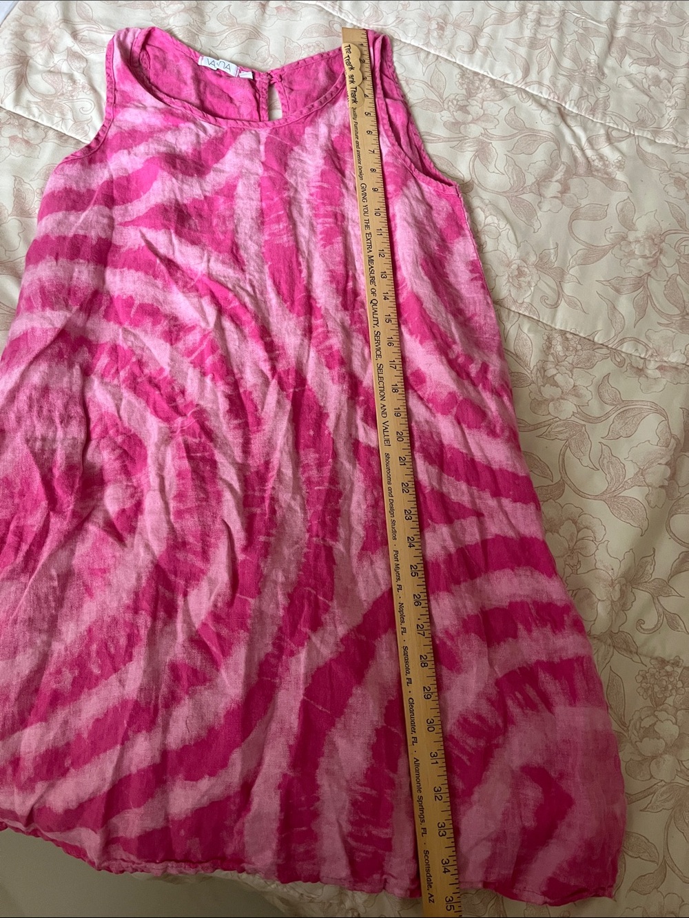Vasna Pink Tie-Dye Scoop Neck Swim Cover-Up Dress small 100% linen - Picture 11 of 11